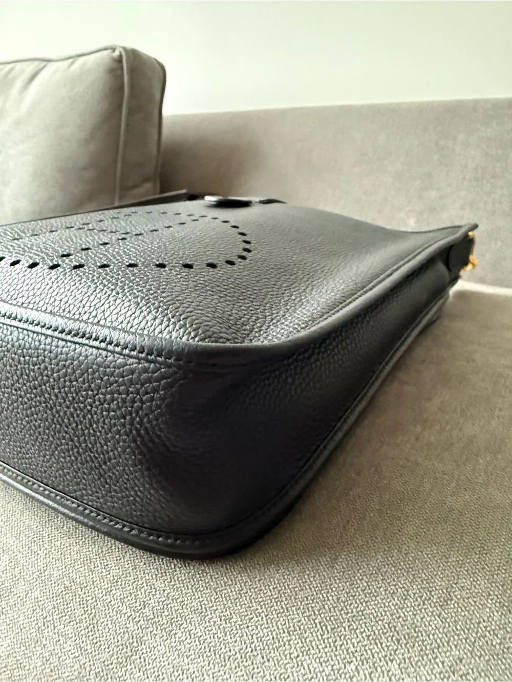 Hermes Black Perforated H Messenger Bag with Gold Hardware